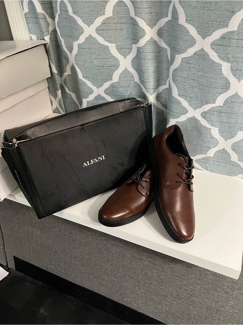 Alfani Men's Brown Leather Lace-Up Dress Shoes